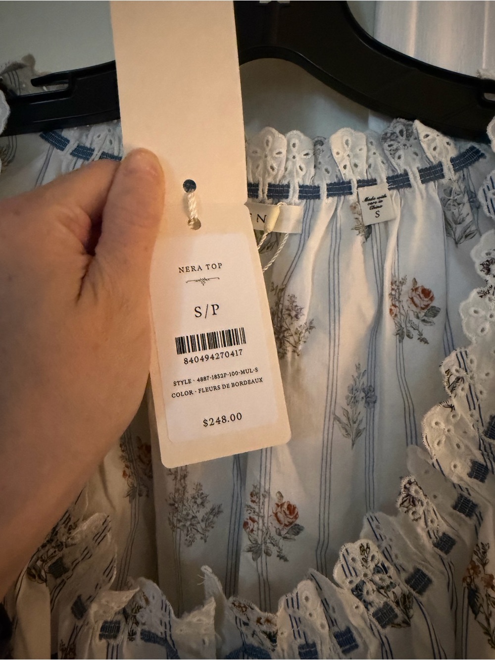 Doen Nera Top in Cream with Blue Stripes and Floral Print - Picture 6 of 6